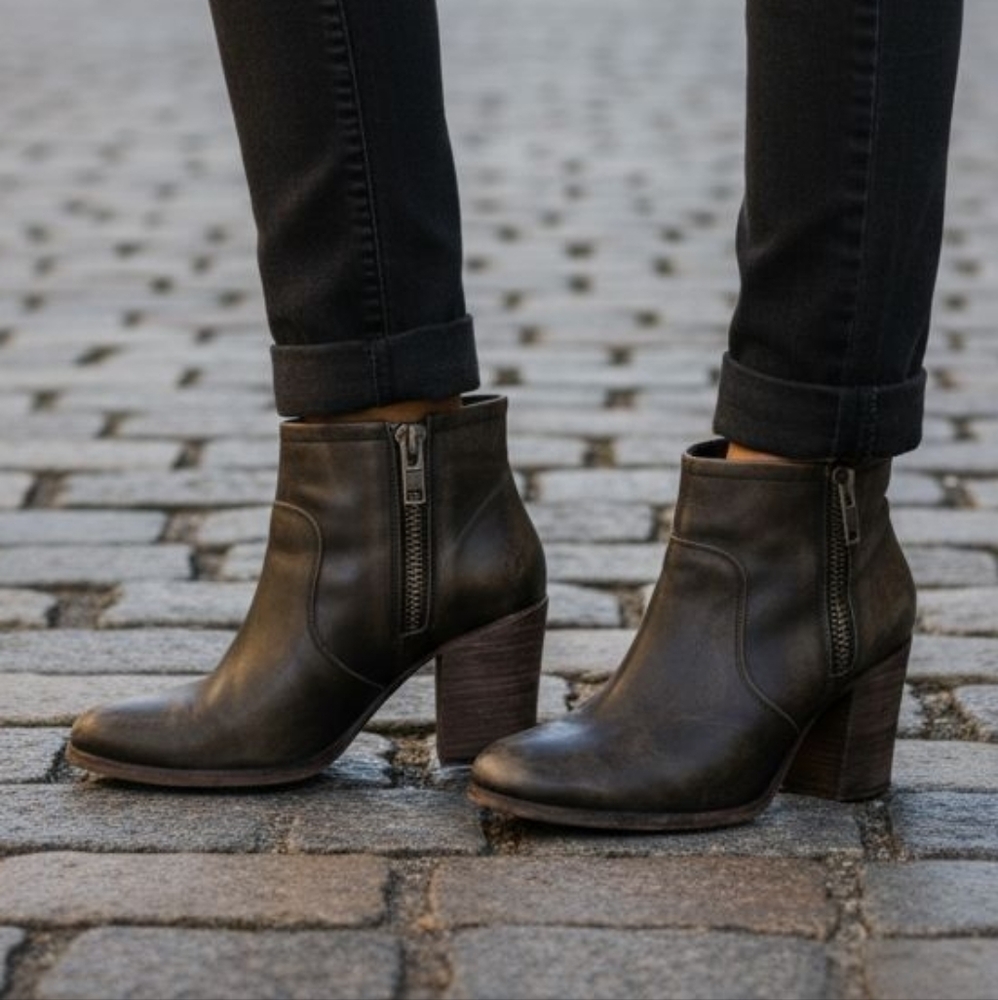 Vero Cuoio Womens Black leather zipper Ankle Boots size 9